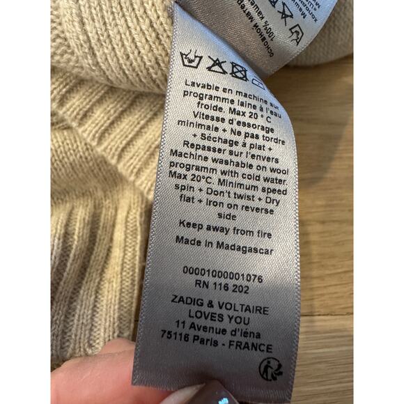 Zadig Voltaire Lili WS Heart Beige Cashmere Sweater Medium $448 - Picture 5 of 8